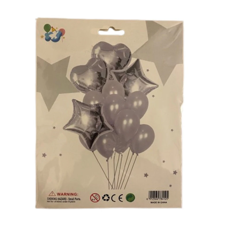 14 Pcs Foil Balloon Combo - Silver