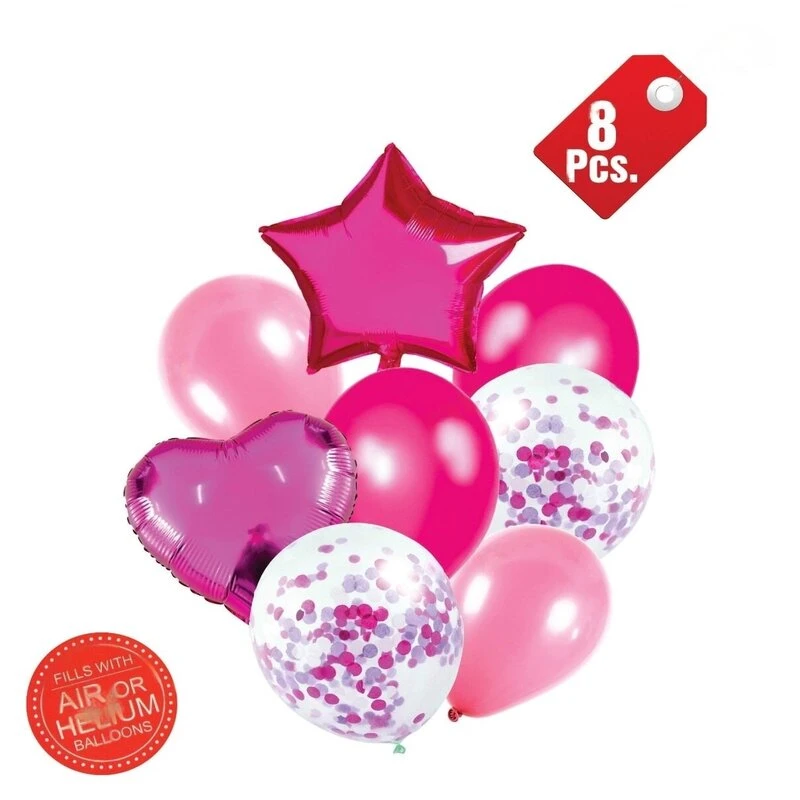 8 Pcs Foil Balloon Combo - Pink