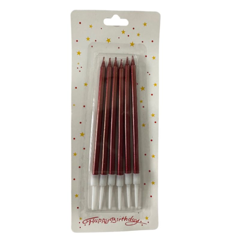 Mettalic Candles 6 Pc - Maroon