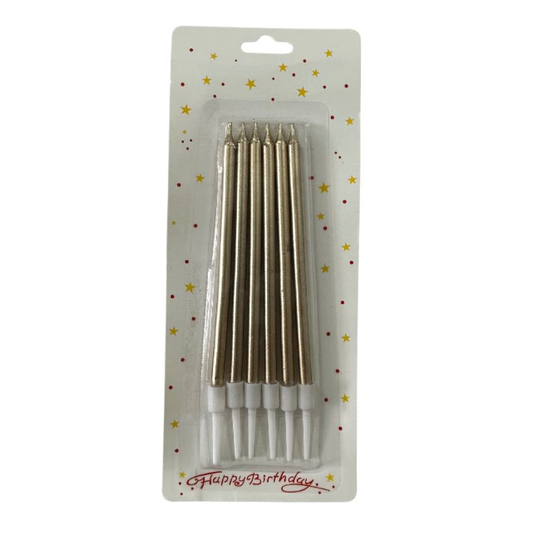 Mettalic Candles 6 Pc - Dull Gold