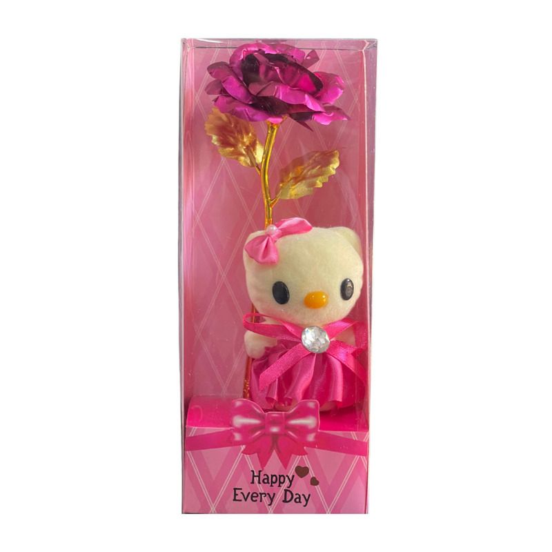 Teddy with Flower and Light Ornament - Pink