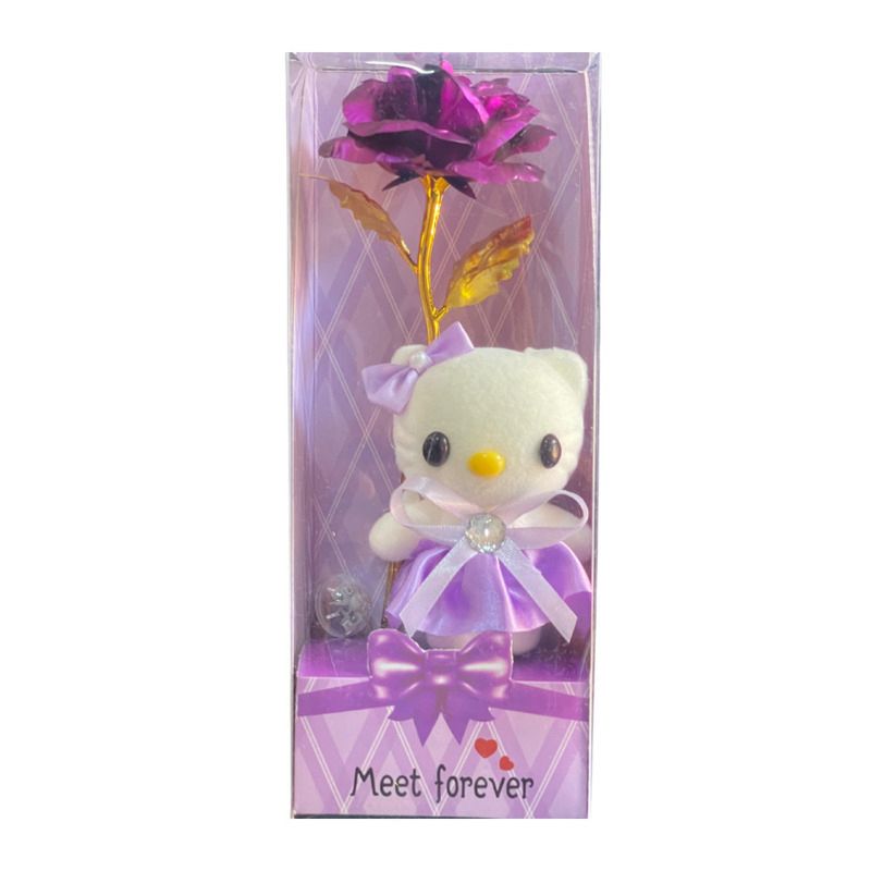 Teddy with Flower and Light Ornament - Purple