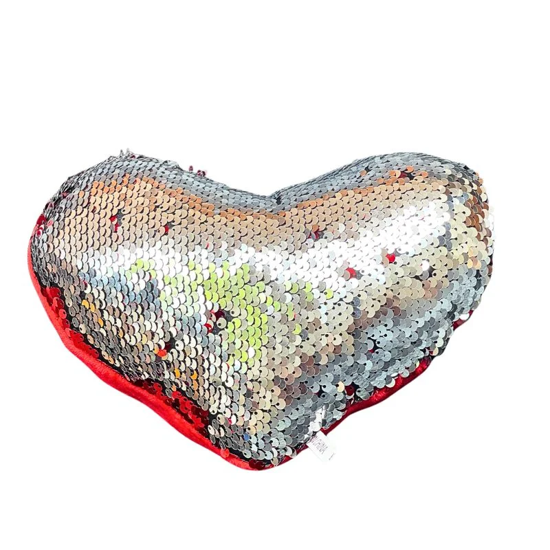 Sequin Heart - Silver Red - Medium