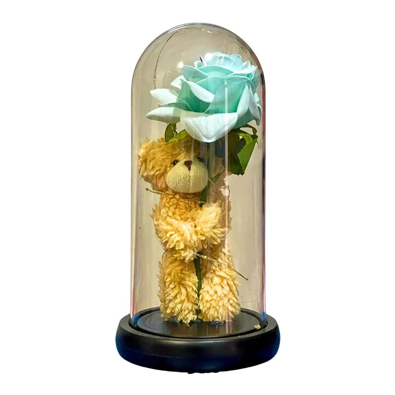Ornament with Teddy Bear & Blue Rose with Light - K1222