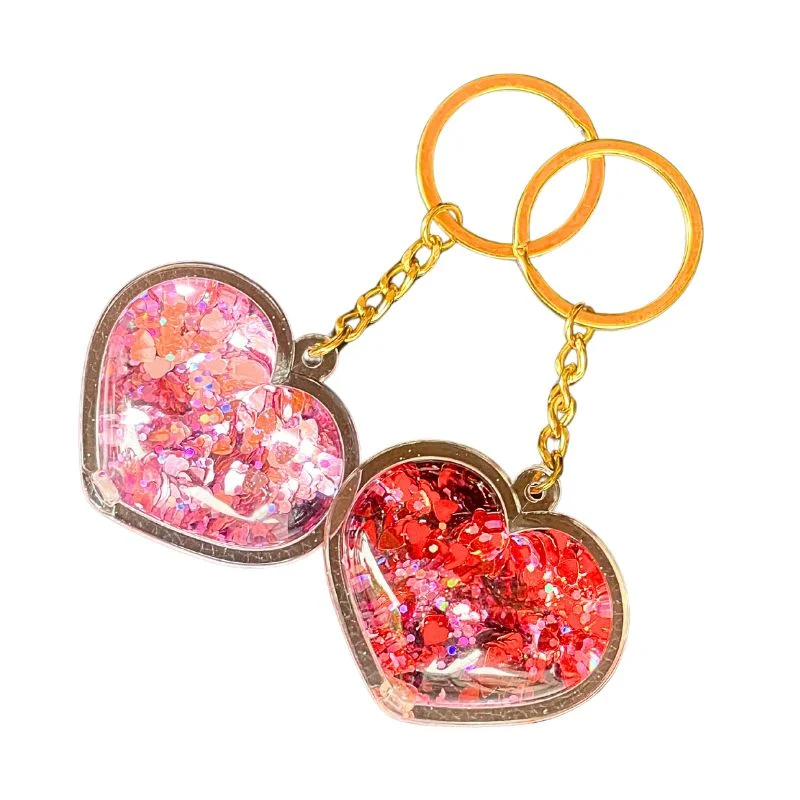 Heart Key chain Liquid Glitter
