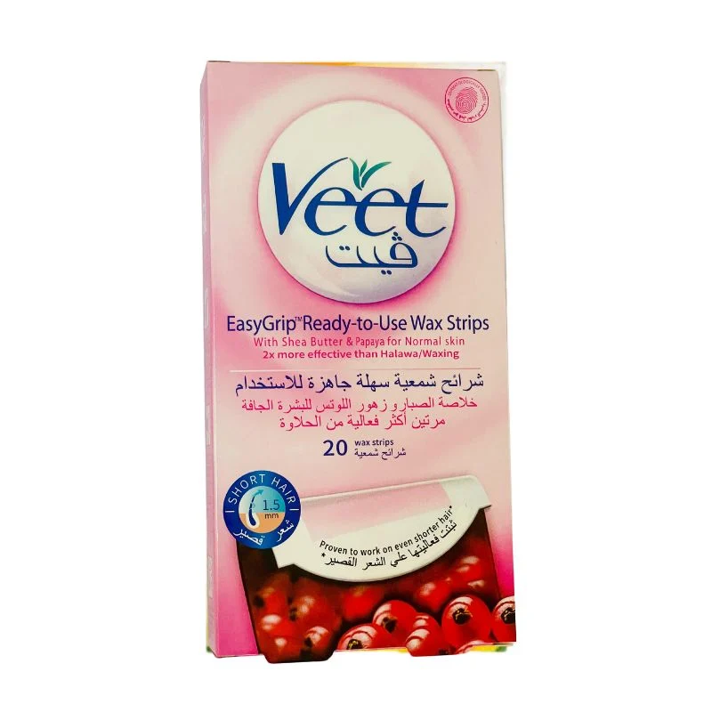 Veet Ready-to-Use Wax Strips with Shea Butter and Papaya - Short Hair (20 Strips)